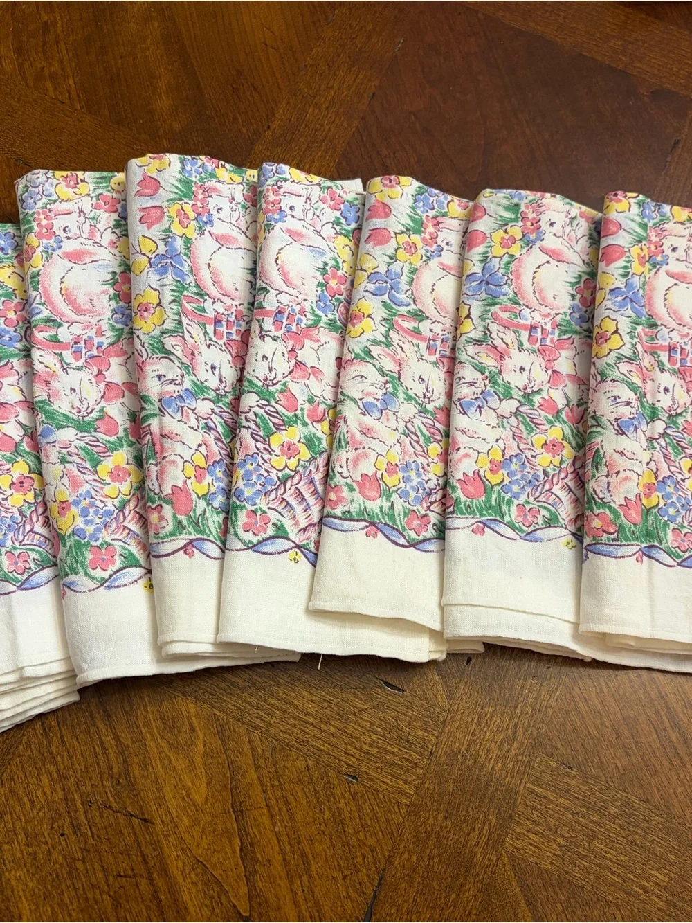 Spring Floral and Bunny Cotton Easter Napkins, Set of 8